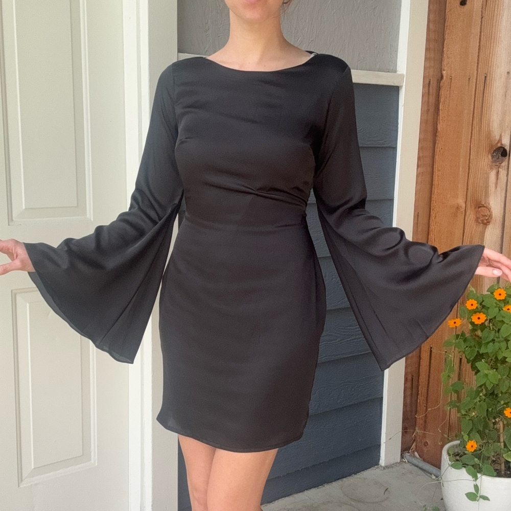Silky Backless Mini Witch Dress with Angel Sleeves